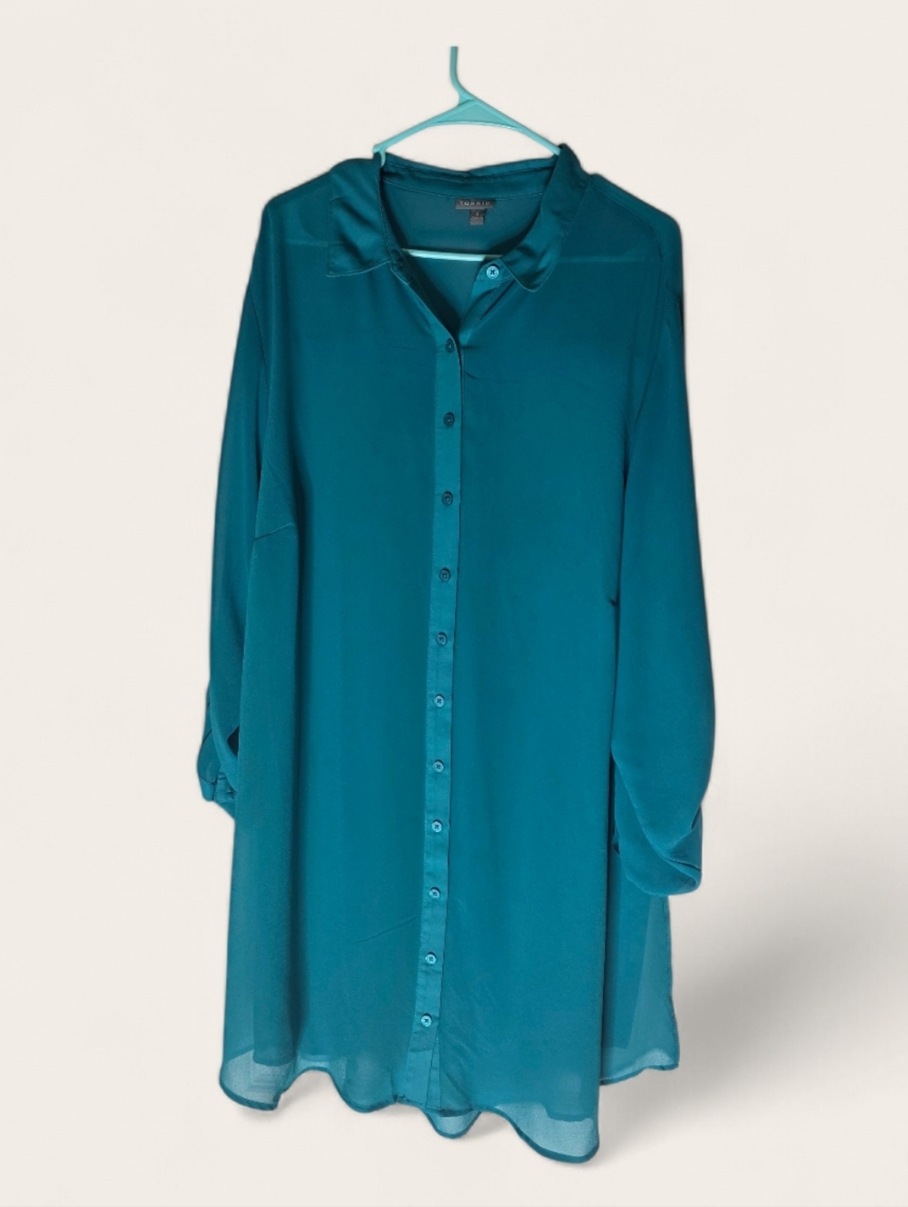 Torrid Teal Button Down Swim Cover-Up, Fanfall/ Teal , 3XL